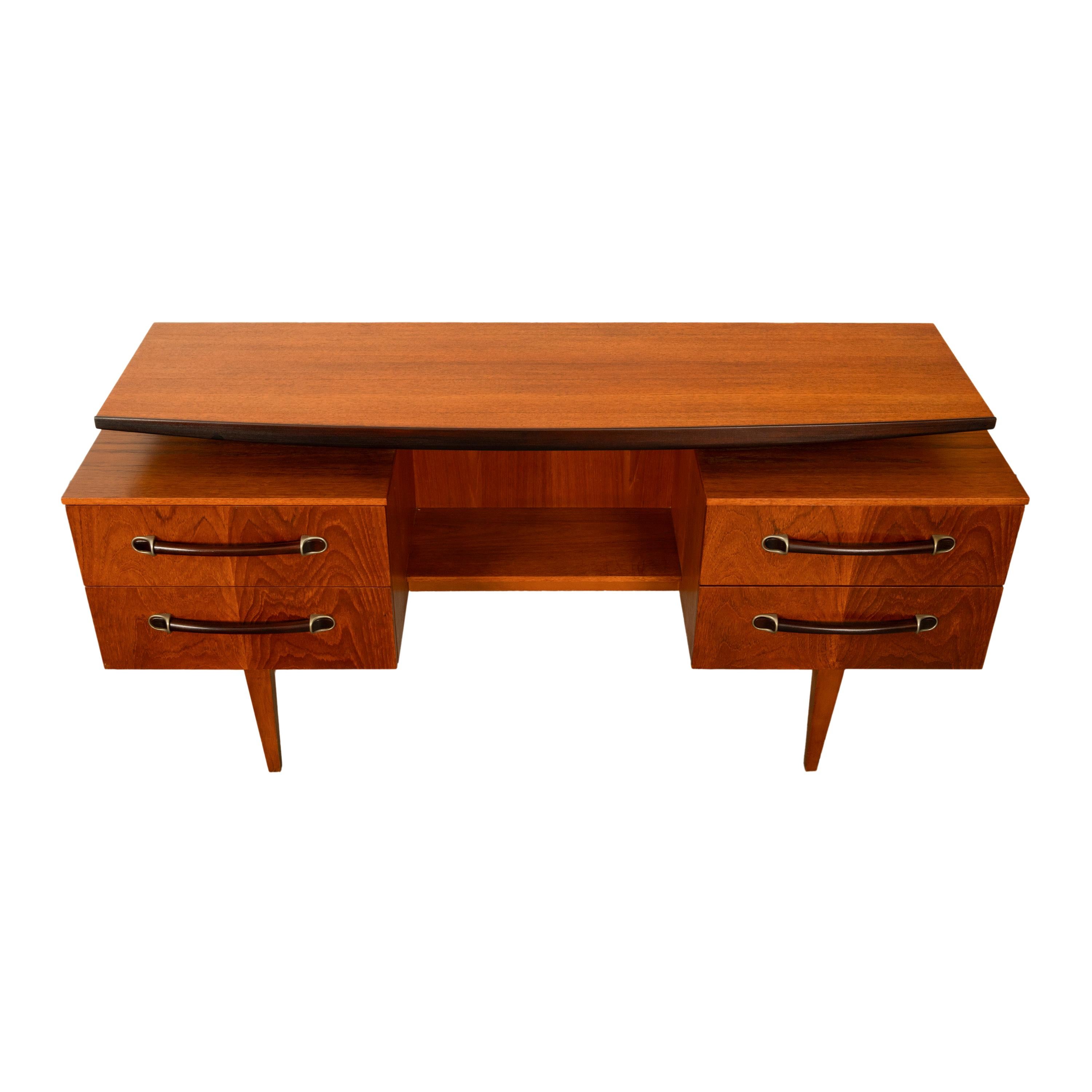 Vintage Danish Mid Century Modern Teak Four Drawer Desk with Floating Top 1965 For Sale 8