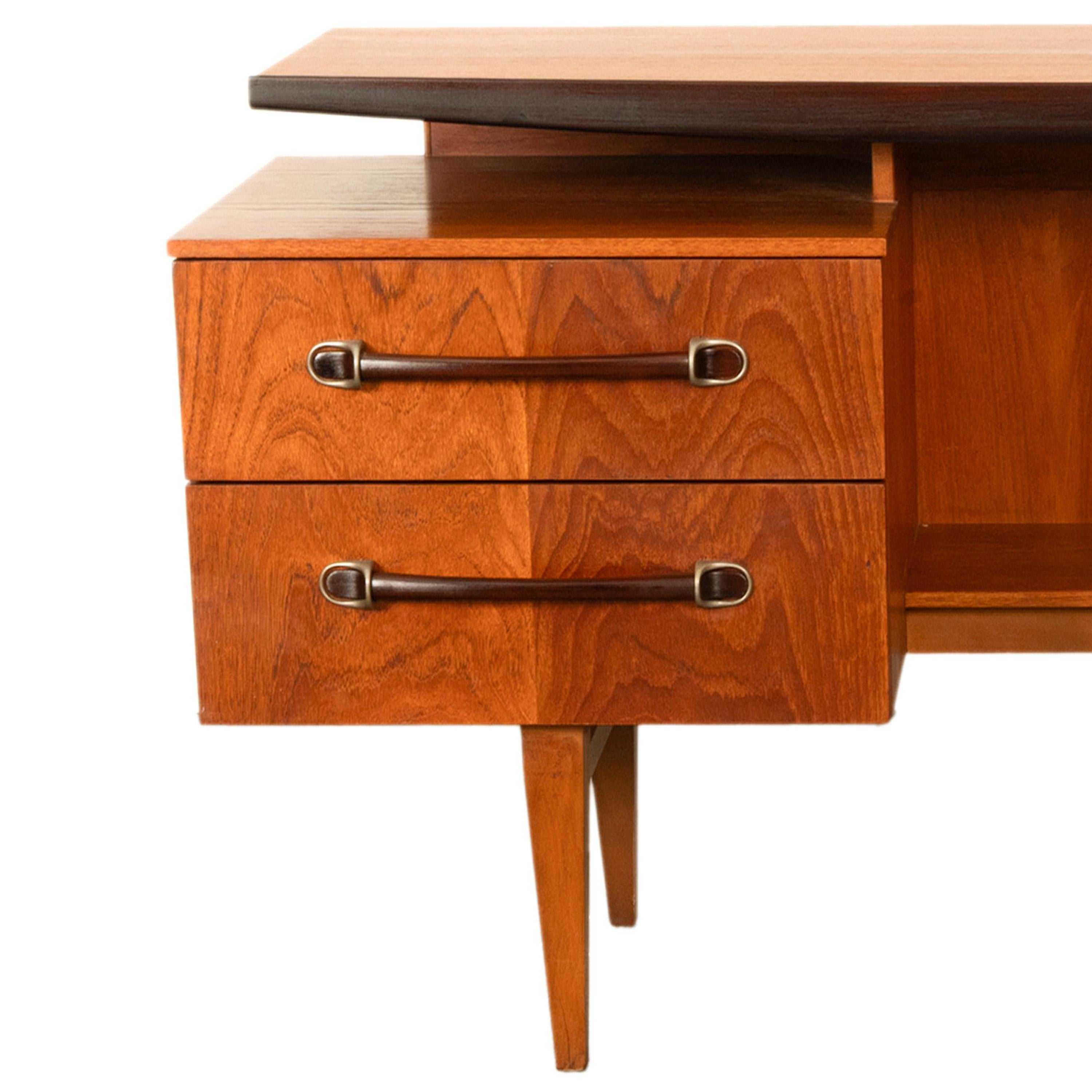 Vintage Danish Mid Century Modern Teak Four Drawer Desk with Floating Top 1965 For Sale 9
