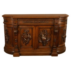 Antique 19thC French Black Forest Carved Oak Hunt Buffet Sideboard Bar 1870