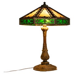 Antique American Arts & Crafts 3 Light Slag Glass Table Lamp by Miller Co. 1910