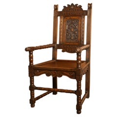 Chaise bardique Eisteddfod ancienne en chêne sculpté, originaire de Trelawnyd, Newmarket, au Pays de Galles, 1901