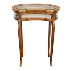 Antique 19thC French Louis XV Ormolu & Walnut Bijouterie Jewelry Table Vitrine