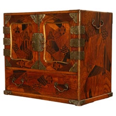 Antique Japanese Meiji Kodansu Tansu Marquetry Table Cabinet Jewelry Chest 1880