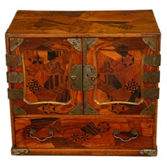 Antique Japanese Meiji Kodansu Tansu Marquetry Table Cabinet Jewelry Chest 1880