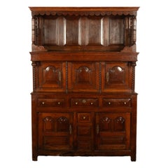 Antique Early 18thC Carved Oak Welsh Cwpwrdd Tridarn Cupboard Cabinet 1730