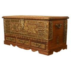Antique 19thC Zanzibar Omani Teak & Brass Stud & Copper Clad Dowry Chest 1890