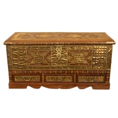 Antique 19thC Zanzibar Omani Teak & Brass Stud & Copper Clad Dowry Chest 1890