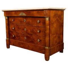Antique 19thC French Empire Burl Walnut Marble Ormolu Chest Drawers Commode 1810