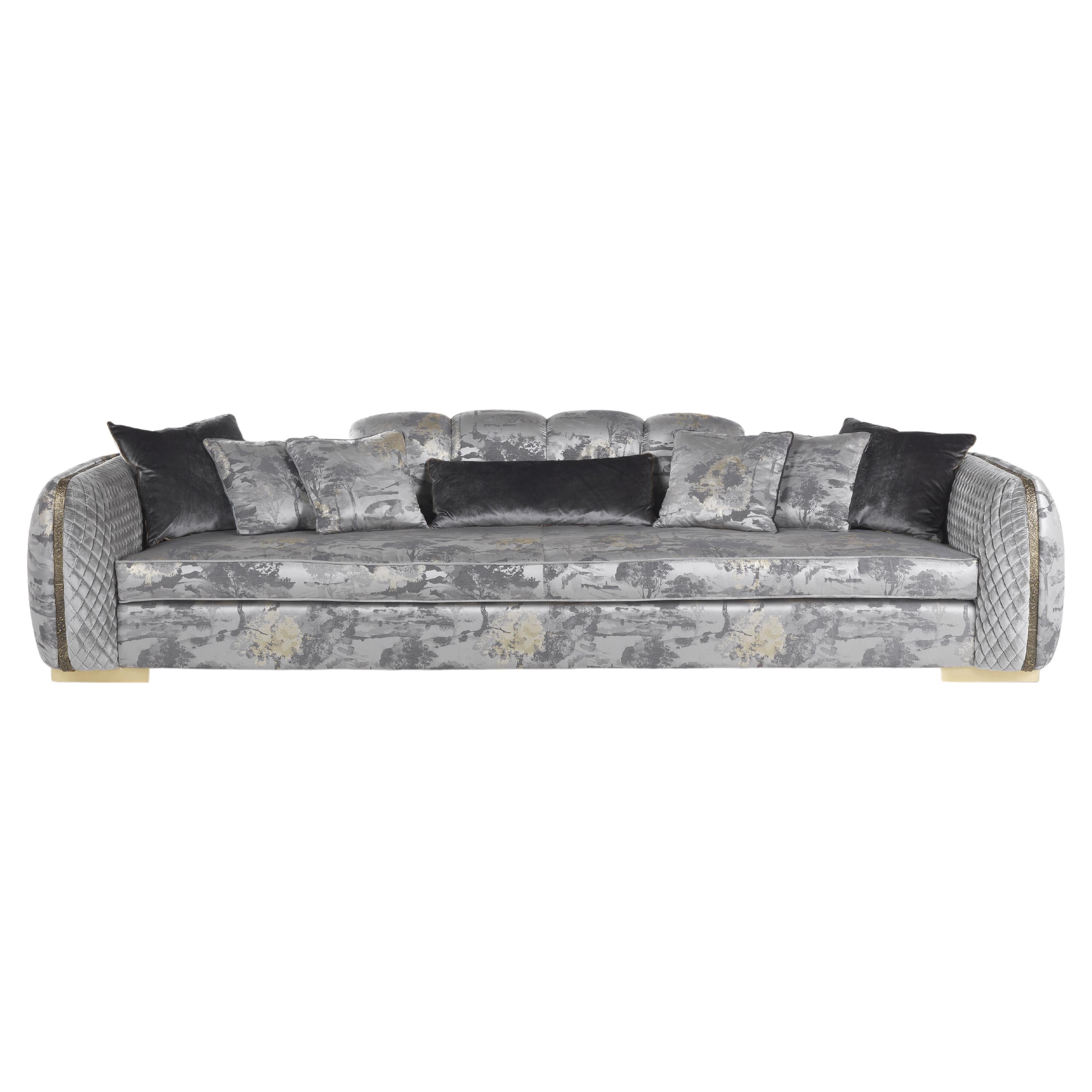 21st Century Arkè 3-Seater Sofa in Fabric with Details in Lost-wax Cast Brass