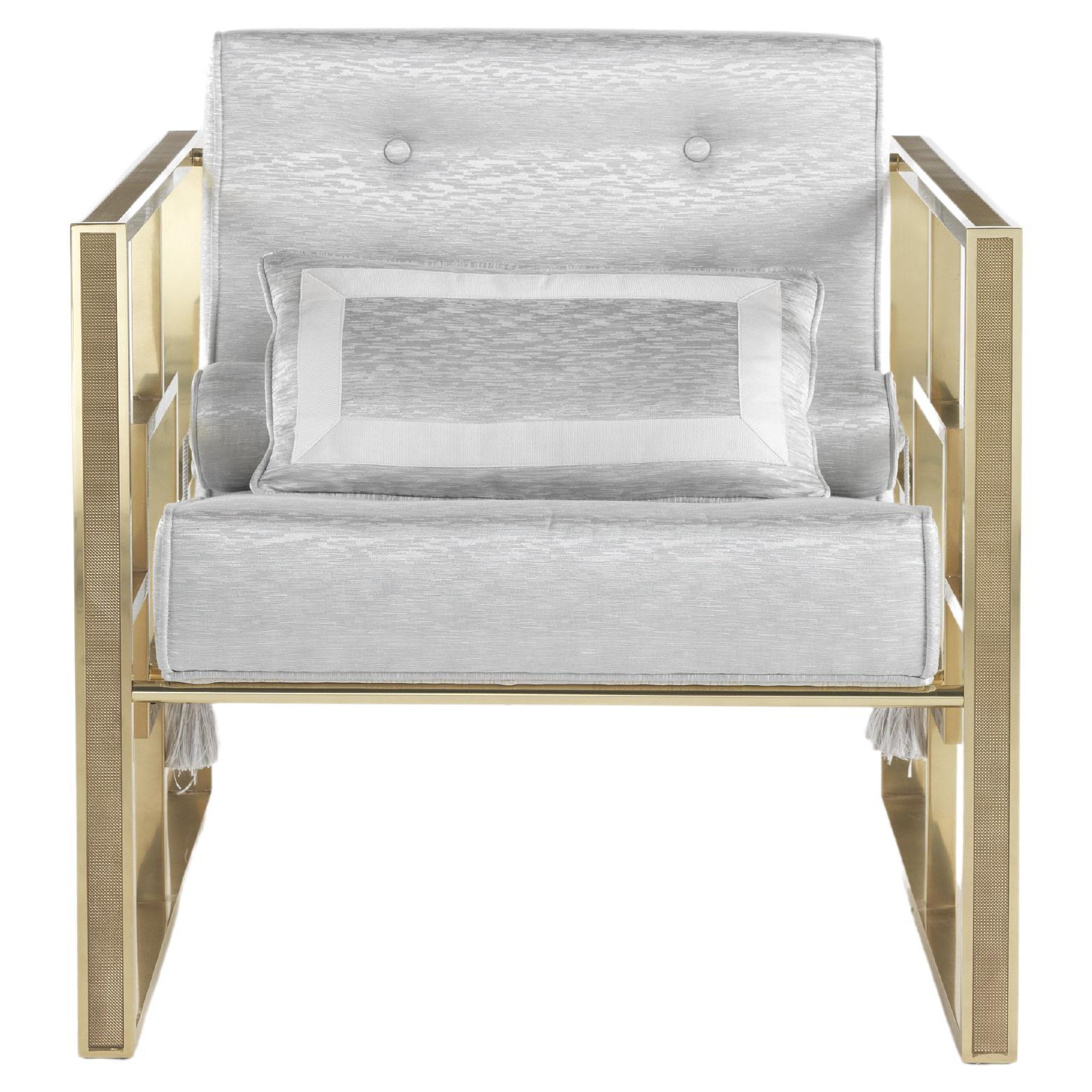 21st Century Emily Armchair in Brass and Fabric For Sale