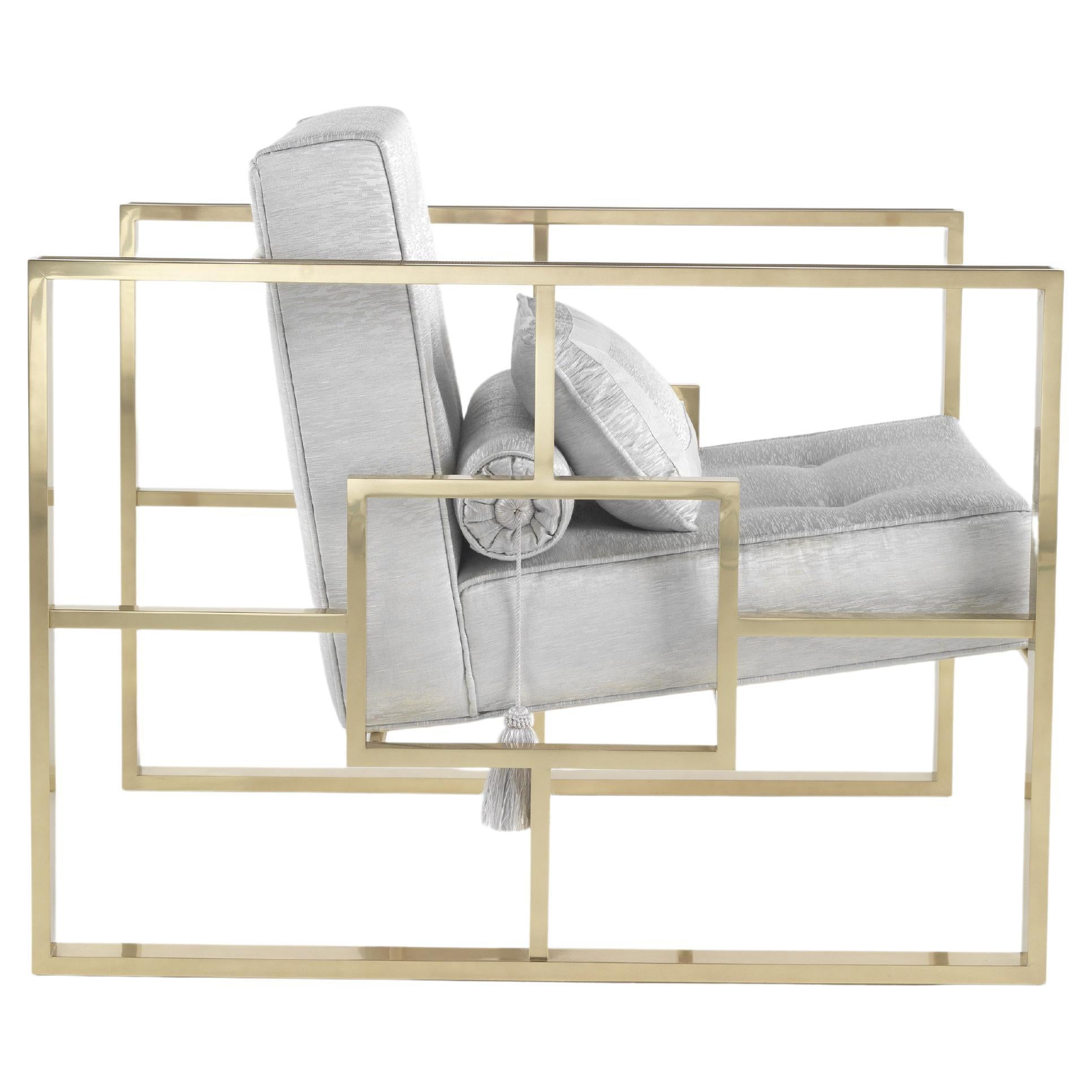 Italian 21st Century Emily Armchair in Brass and Fabric For Sale
