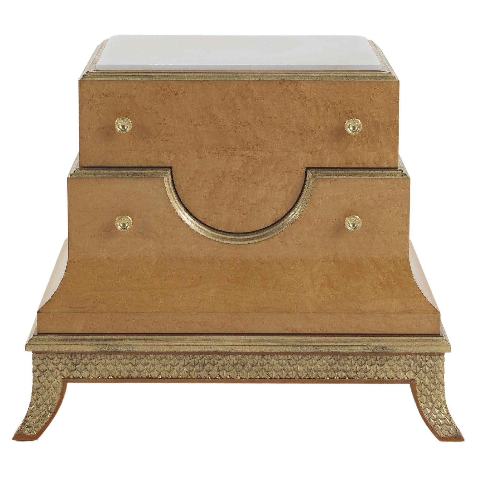 21st Century Pleasure Nightstand in Wood and Top in White Marble For Sale