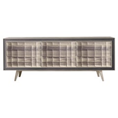 Quadra Scacco Solid Wood Sideboard, Walnut in Natural Grey Finish, Contemporary