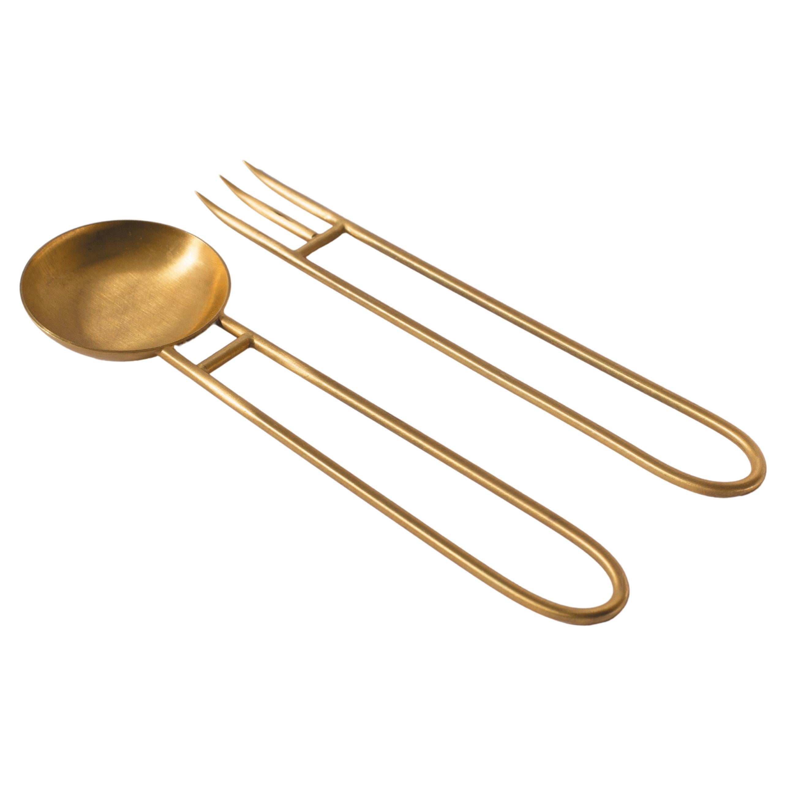 Contemporary Server Gold Plated Set Handcrafted in Italy by Natalia Criado For Sale