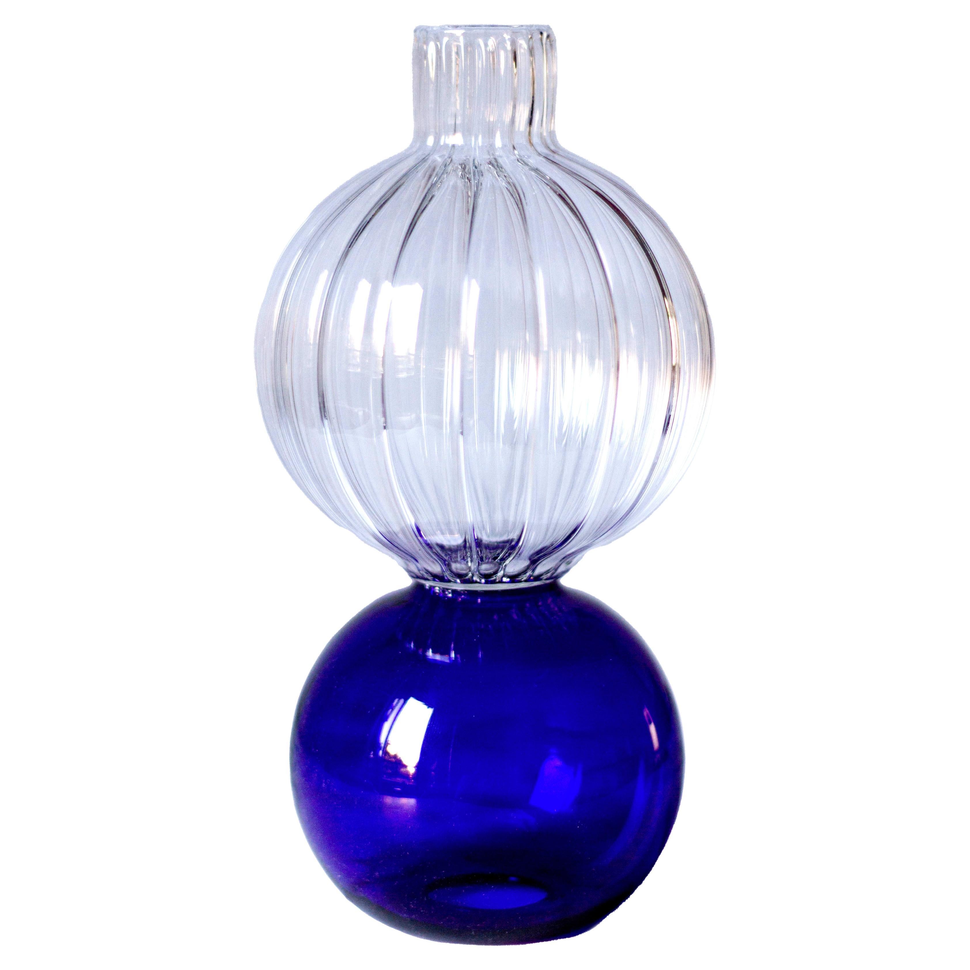Contemporary Blue Glass Flower Blown Vase by Natalia Criado Circular Round For Sale