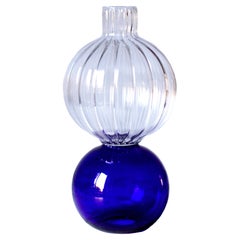 Contemporary Blue Glass Flower Blown Vase by Natalia Criado Circular Round