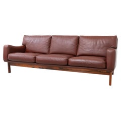 Danish Modern Leather and Rosewood Sofa by Eran, 1960s.
