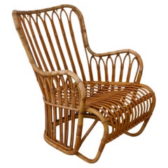 Fauteuil de détente danois en rotin, créé par Tove Kindt-Larsen pour R. Wengler, années 1940.