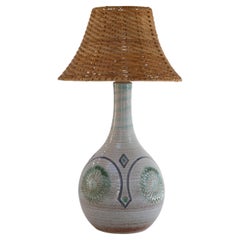 XL Danish Modern Blue and Green Ceramic Table Lamp by Søholm, 1960s.