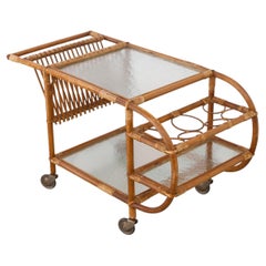 Carrello da bar danese in bambù e rattan, anni '50.