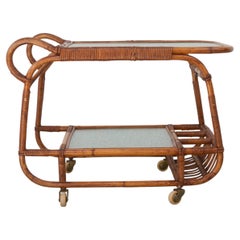 Danish Bamboo and Rattan Bar Cart by Elvin Geertsen, 1950s.