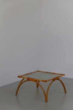 Danish Modern Square Bamboo, Rattan and Glass Coffee Table, 1960s.