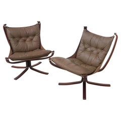 Pair of Olive Green Falcon Chairs by Sigurd Resell, Norway, 1970s.