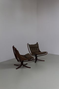 Pair of Olive Green Falcon Chairs by Sigurd Resell, Norway, 1970s.