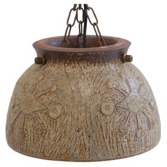 Danish Modern Stoneware and Chain Ceiling Pendant, 1970s.