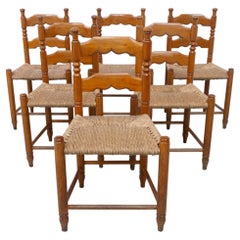 Danish Hans Dau Oak Chairs with Rush Seats in Seagrass, 1940s. Set of 6.