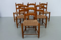 Danish Hans Dau Oak Chairs with Rush Seats in Seagrass, 1940s. Set of 6.