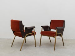 Gustavo Pulitzer Pair of Velvet and Leather Albenga Armchairs for Arflex, 1955