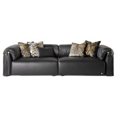 21st Century Malawi Sofa in Black Leather by Roberto Cavalli Home Interiors