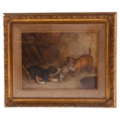 Antique Frank Paton Oil painting on canvas of Puppies playing