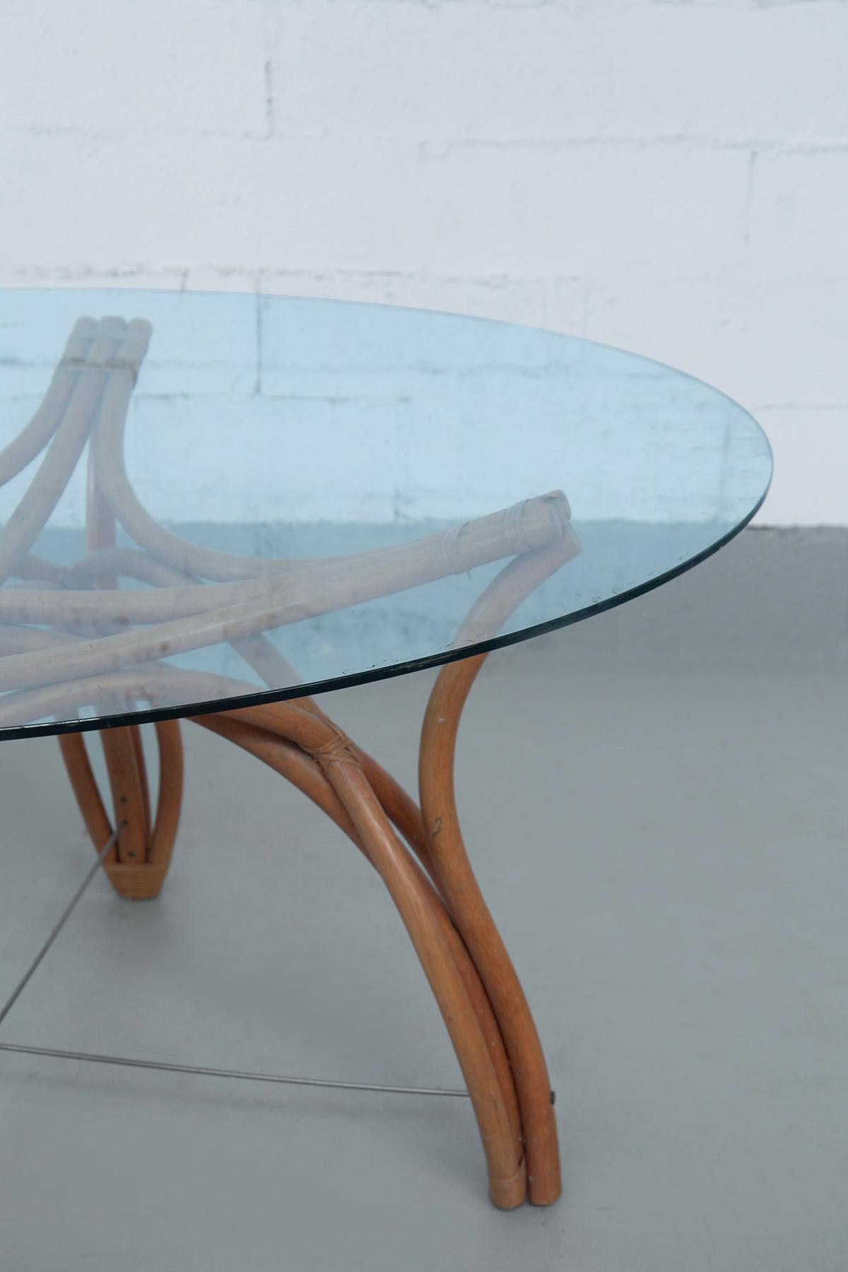 Italian Dining table by Vivai del Sud in bamboo and glass In Good Condition For Sale In Milano, IT
