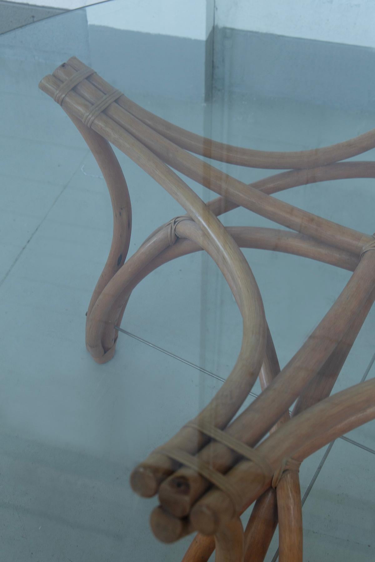 Italian Dining table by Vivai del Sud in bamboo and glass For Sale 4