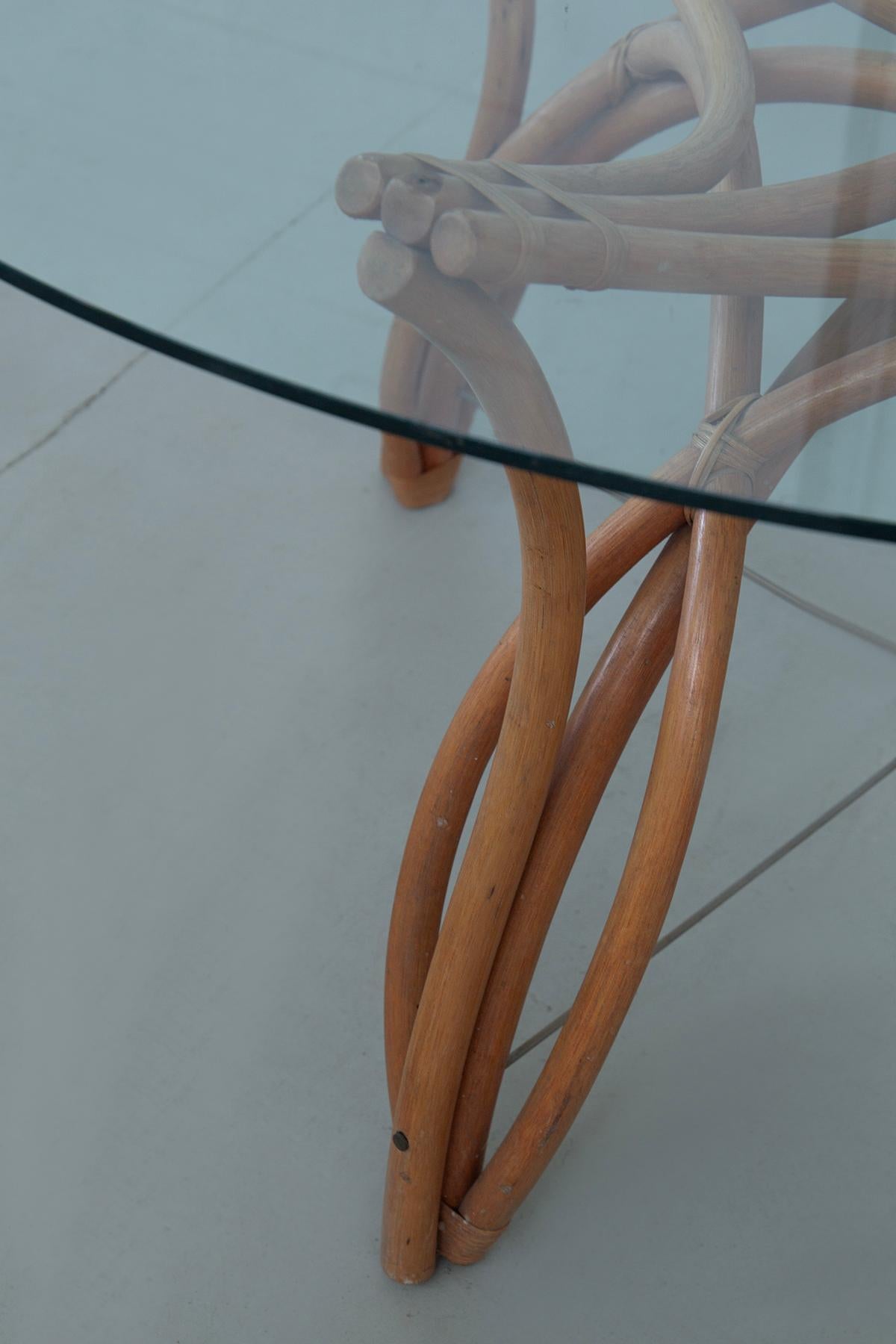 Late 20th Century Italian Dining table by Vivai del Sud in bamboo and glass For Sale