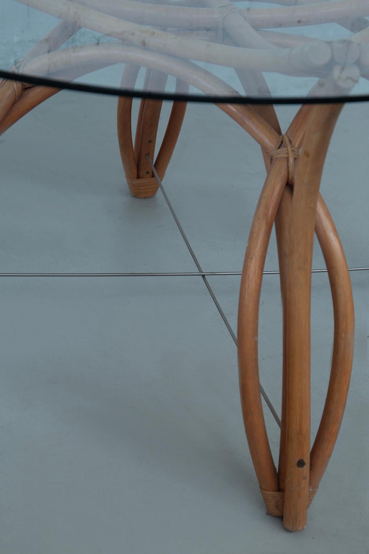 Italian Dining table by Vivai del Sud in bamboo and glass For Sale 2