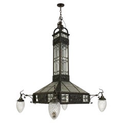 A large and magnificent Italian Art Nouveau chandelier made of wrought iron