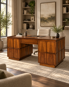 Italian coffee table designed by Emilio Lancia, featuring wood paneling and brass accents