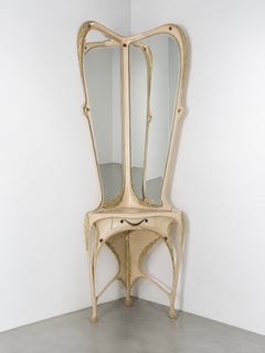 Art Nouveau corner cabinet with cabochon decorations and naturalistic motifs