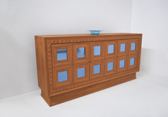 Elegant Italian Sideboard with Light Blue Mirrored Details, Attributed to Paolo Buffa