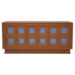 Elegant Italian Sideboard with Light Blue Mirrored Details, Attributed to Paolo Buffa
