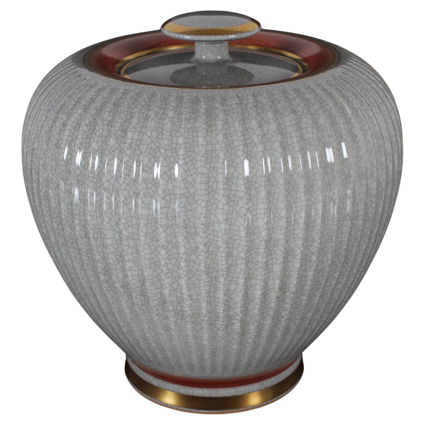 Grande vaso con coperchio in porcellana danese Royal Copenhagen con smalto craclè 1950 in vendita