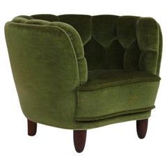 Danish Art Deco Club Chair in Viggo Boesen Style Dark Green Velvet, 1940s