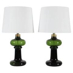 Pair Michael Bang Holmegaard GRANNY Lamps of Hand-blown Green Glass 1970s