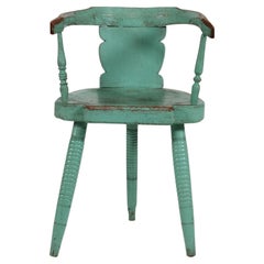 Unique Antique Swedish Arm Chair of Solid Wood with Verdigris Paint 1850s