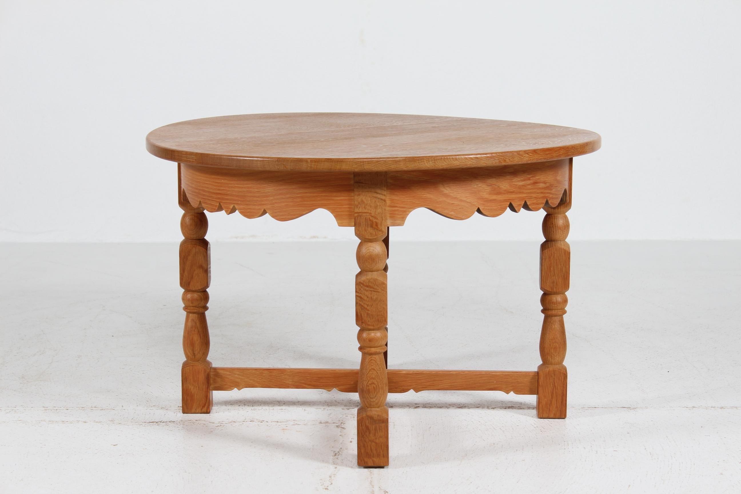 Mid-Century Modern Henning Kjærnulf Style Brutalist Round Coffee Table of Solid Oak 1970s For Sale