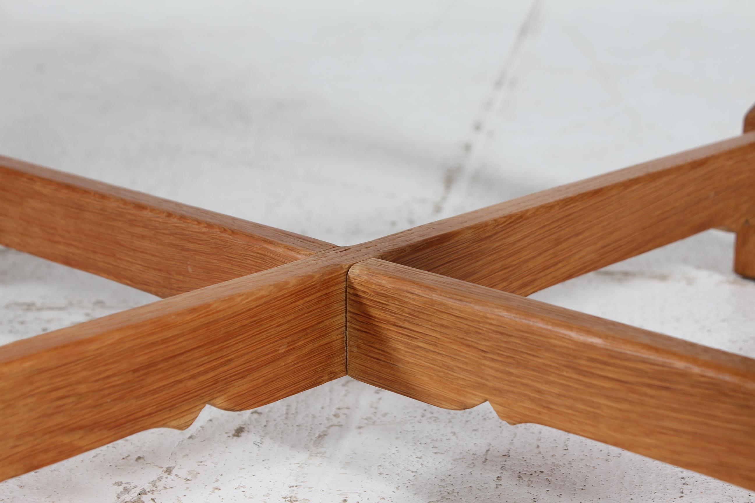 Late 20th Century Henning Kjærnulf Style Brutalist Round Coffee Table of Solid Oak 1970s For Sale