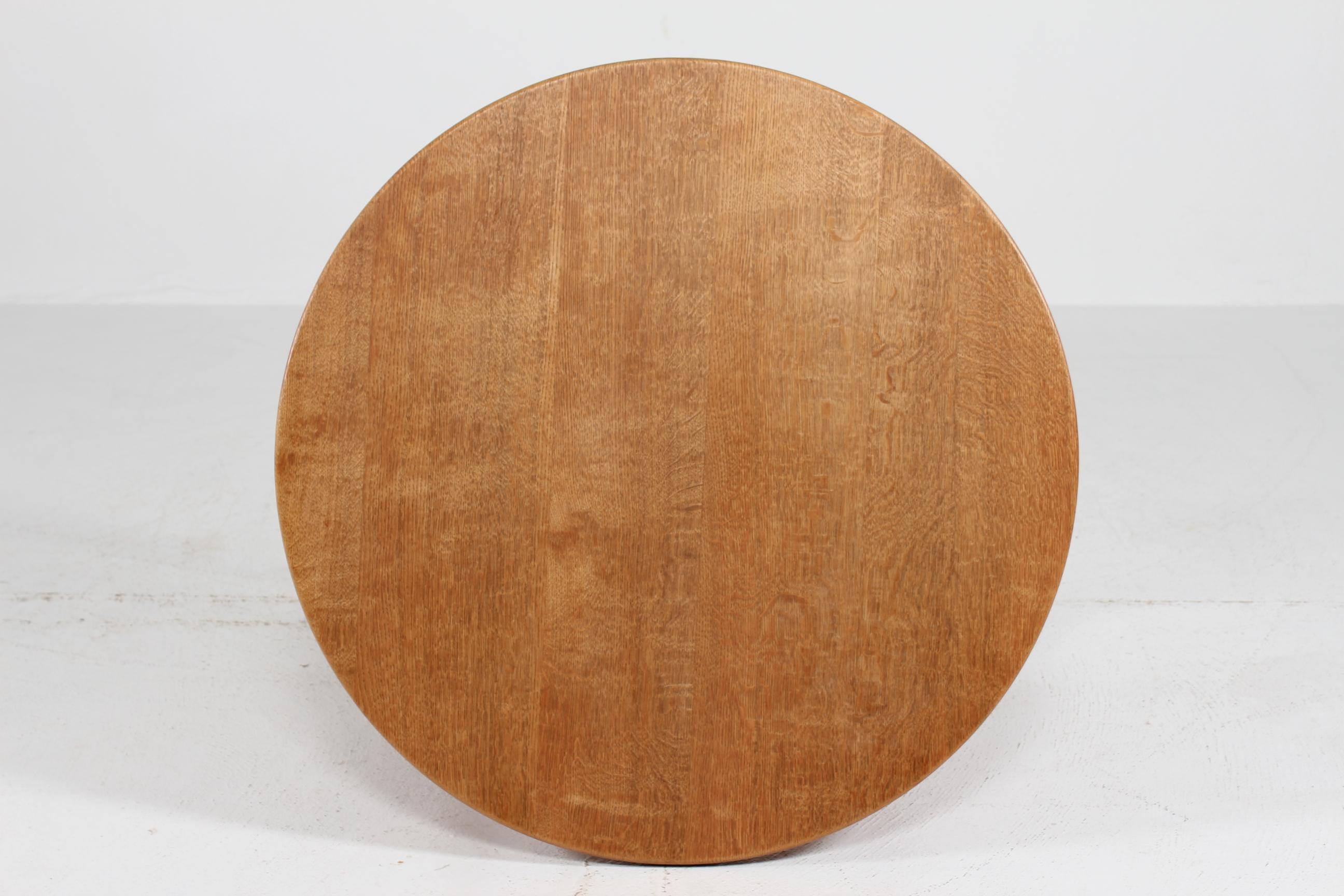 Woodwork Henning Kjærnulf Style Brutalist Round Coffee Table of Solid Oak 1970s For Sale